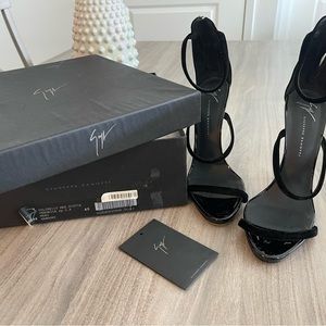 Giuseppe Zanotti black velvet sandal heels